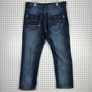 Mecca 2000s Baggy Jeans 38x32 Blue Cargo Stash Pocket Y2K Grunge Skater Hip Hop